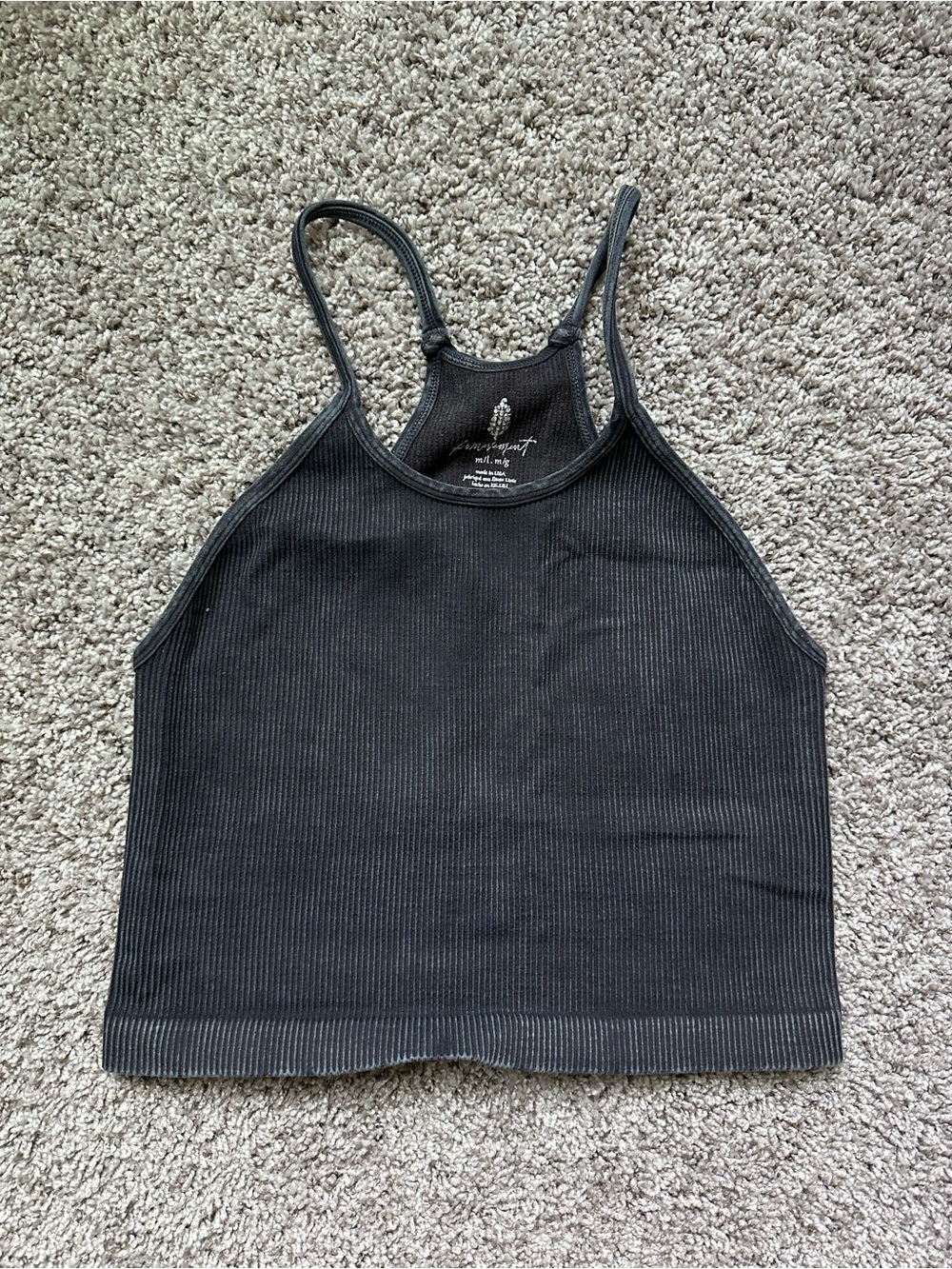 FP Movement Happiness Runs Ribbed Long Crop Tank Size M/L Dark Gray Women's Top